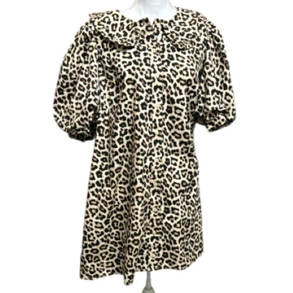 Leopard Print Dress Peter Pan collar lightweight puff sleeves size Large H & M - Picture 3 of 12